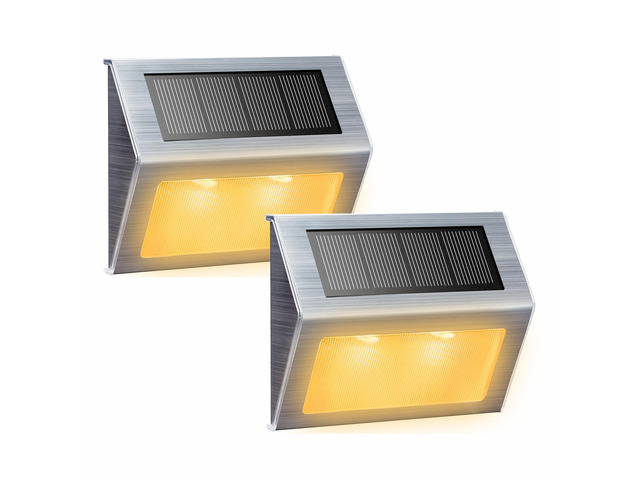 Warm White Solar Lights for Deck Step Fence Post, SST Housing, 2 Pack Soft warm non-glare LED, sturdy stainless steel casing, outdoor use,...