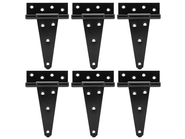 6 Inch T-Strap Heavy Duty Shed Door Hinges Gate Strap Hinges Black Tee Hinge Wrought Hardware for Wooden Fences,Yard,Barn Door,Rustproof (6 Pack)