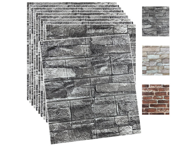 20PCS 3D Wall Panels Peel and Stick Foam 3D Brick Wallpaper Peel and Stick Black Faux Stone Wall Panel Self-Adhesive Wallpaper (20PCS, Black)