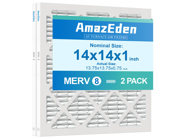 14x14x1 AC Air Filter 2 Pack MERV 8 Dust Defense Pleated Filters Furnace HVAC Air Filters Replacement for Home MPR 600 FPR 5 (Actual Size:...