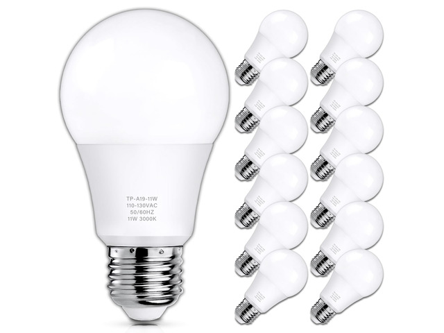 A19 LED Light Bulbs, 100 Watt Equivalent LED Bulb, 1100 Lumens Soft White 3000K E26 Medium Base, Non-Dimmable 11W LED Bulb 12-Pack