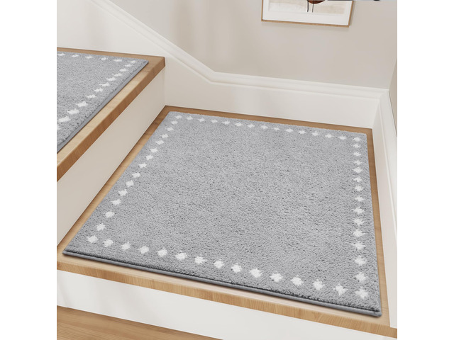 Plush Square Stair Treads Landing-Mat Non Slip Indoor 31'x31' Grey Soft Stair Runners for Wooden Steps, Landing Rug-Stair Carpet Treads Reusable...