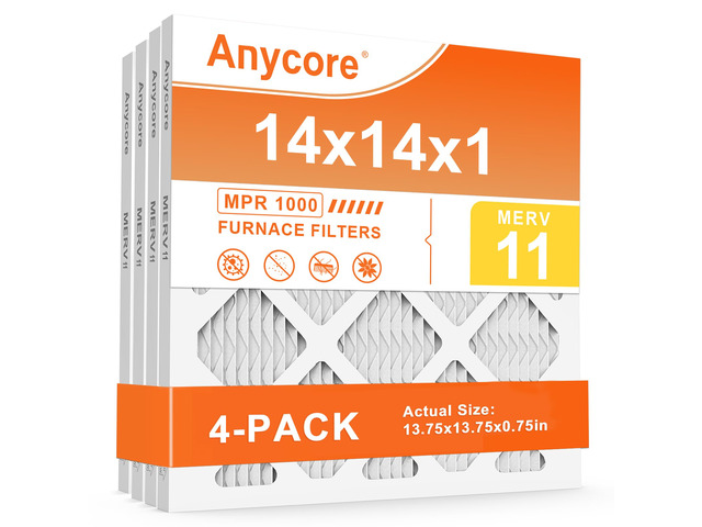 14x14x1 Air Filter 4 Pack MERV 11 HVAC AC Furnace Pleated Air Filters for Home Office MPR 1000 FPR 7 (Actual Size: 13.75x13.75x0.75 inch)
