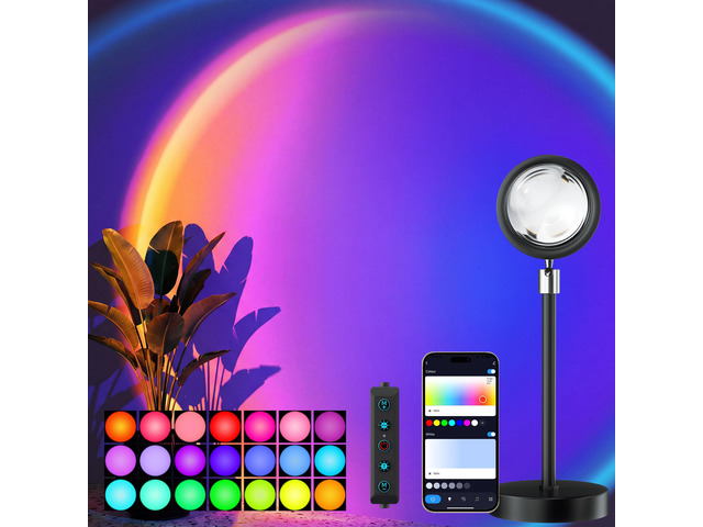 Sunset Lamp Projector Led Lights with APP, Push Button Control Night Light RGB Lights Sun Light Sunrise Lamp 360° Rotation Mood Lighting Home/Room...