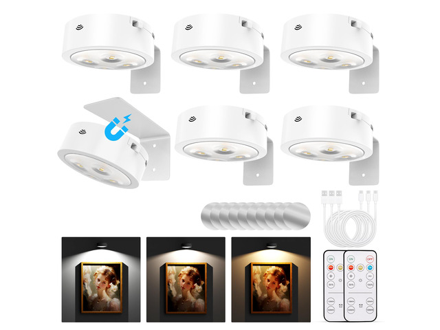 Picture Lights for Wall, Rechargeable Battery Operated Wireless Magnetic Painting Lights with Remote Dimmable and Timer, Wall Decor Lights with 3...