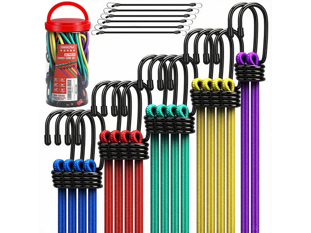 24-Piece Premium Bungee Cords Heavy Duty Outdoor, Bungee Cords with Hooks in a Storage Jar Includes 10', 18', 24', 30', 36', 48' Bungie Cord Bundle...