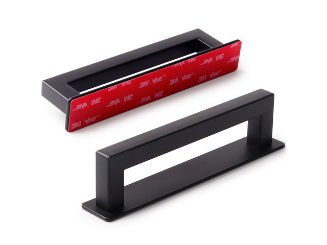Adhesive Cabinet Handles, Matte Black, 6', 4-Pack Stainless Steel Feel, Stick On Handle, No Drill Pulls for Drawer Closet Glass Sliding Shower Door