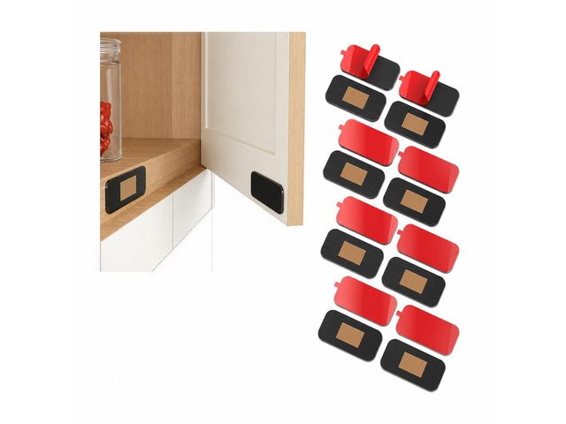 8 Pack Cabinet Magnets for Closure, Black, No Drill Ultra-Thin 15 lb hold, embedded magnet, stainless steel, 32 thin and thick adhesive pads,...
