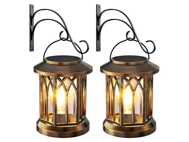 Solar Lantern Outdoor Lights with Wall Mount Kit, Upgraded Solar Lanterns 2 Pack, Outdoor Waterproof, Hanging Solar Lights for Outside Decorative...