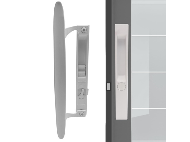 Flush Mount Non-Keyed Sliding Glass Door Handleset, 6-5/8' H. C., Fits 1' to 1-1/8' Thick Doors, Features Night Lock & Hook Latch, Non-Handed, White...