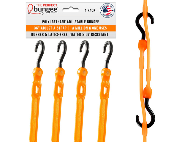 36 Adjust-A-Strap Rubber-Free Poly Bungee w Slotted Holes to Adjust Size, Stretches 2X Length, Non-Marring Nylon Hooks, UV Resistant, Heavy-Duty,...