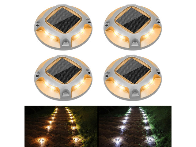 Solar Driveway Marker Lights Dock Marine Led Deck Outdoor 4 Pack 2 Colors in 1,Solar Powered Waterproof Warning Step Lights for Pathway Garden...