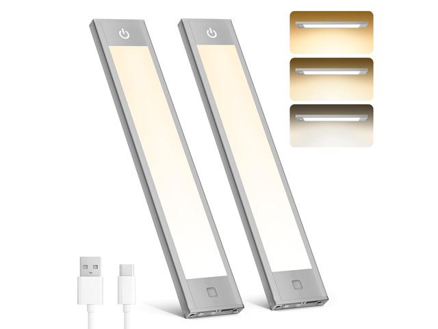 Motion Sensor Cabinet Light, Rechargeable, Dimmable, 2Pcs, 9in Silver aluminum, magnetic wireless, 1800mAh, 3 color temps & dimmable, ideal for...
