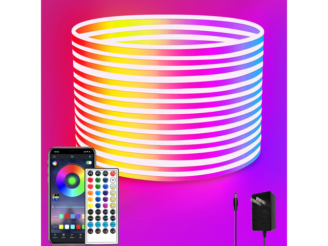 32.8FT Led Neon Rope Lights Control with App/Remote,Flexible Led Rope Lights,Multiple Modes,IP65 Outdoor RGB Neon Lights Waterproof,Music Sync...