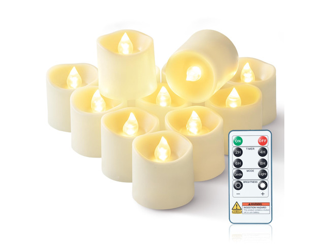 Ivory Flameless LED Votive Tealight Candles & Timer Remote, 12Pack Battery operated, 400+ hour runtime, 2/4/6/8h timer, warm white flicker glow,...