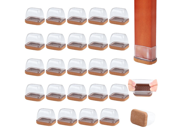 24PCS Rectangle Chair Leg Floor Protectors with Felt, Small Silicone Chair Leg Caps for Hardwood Floors, Clear Outdoor Patio Flooring Protectors,...