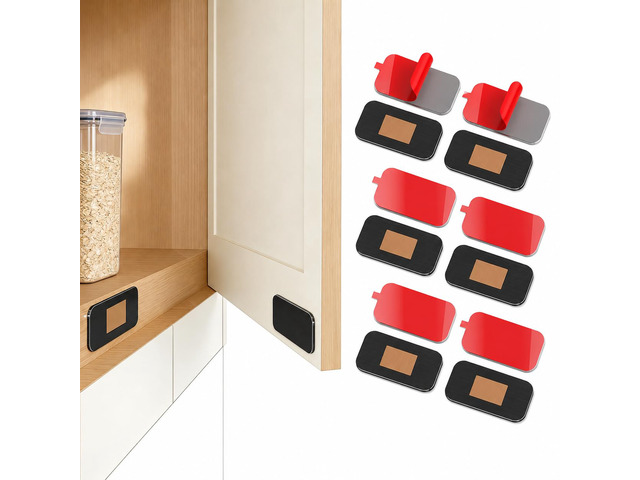 6 Pack Cabinet Magnets for Closure, Black, No Drill Ultra-Thin 15 lb hold, embedded magnet, stainless steel, 24 thin and thick adhesive pads,...