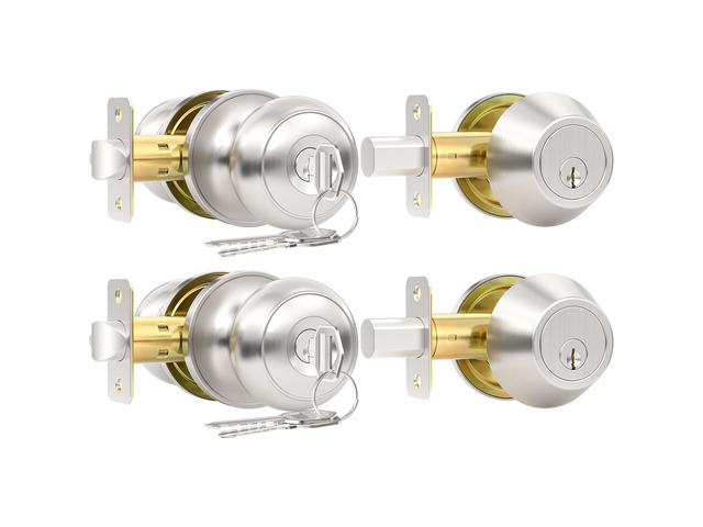 2 Pack Front Door Lock Set, Keyed Alike Exterior Door Lock Set with Deadbolt, Single Cylinder Deadbolt Lock and Entry Door Knob Set,Round Ball...