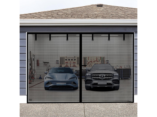 Magnetic Garage Screen Door for 2 Car Garage Doors 16x7FT- Reinforced Self Sealing Fiberglass Mesh Door with 6 Strapping Tapes, High Energy...