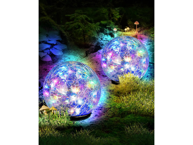 Garden Solar Ball Lights Outdoor Waterproof, 50 LED Cracked Glass Globe Solar Power Ground Lights for Path Yard Patio Lawn, Outdoor Decoration...