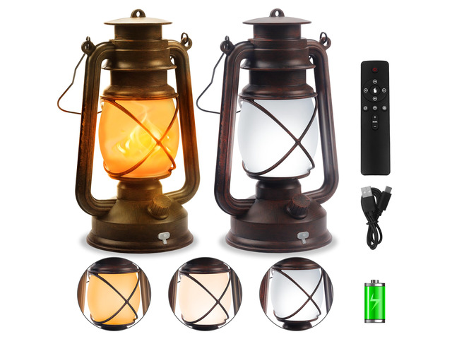 2 Pack Bronze Vintage 4 Modes Rechargeable Lanterns with Remote Control Waterproof Hanging LED Lights with Flickering Flame, Outdoor and Indoor...