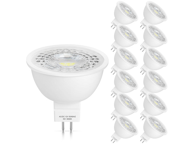 12 Pack MR16 LED Bulbs 5W GU5.3 12V Spotlights, 6000K Cool White 50W Halogen Equivalent, Non-Dimmable, 45° Beam Angle, 450lm, Landscape, Recessed,...