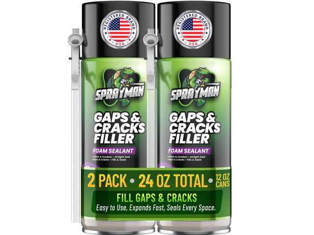 Gaps and Cracks Filler Foam - Polyurethane Expanding Foam Sealant for Insulating Doors & Windows, Waterproof & Paintable, Straw Use - 12oz, 2 Pack