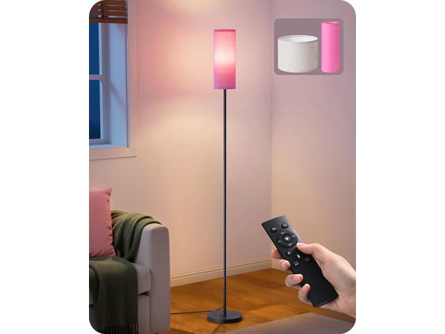 2 Lampshades Modern Floor Lamps for Living Room Pink 63.7', Remote Control, Foot Switch, 2700-6000K Dimmable, 9W Bulb Included, Minimalist Standing...