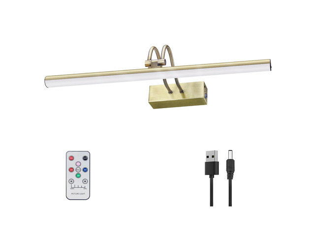 Picture Lights,Battery Wall Light,20' Art Light,Antique Brass 5000mAh Rechargeable Photo Lights,Remote Timer and Dimmer Gallery Light for...
