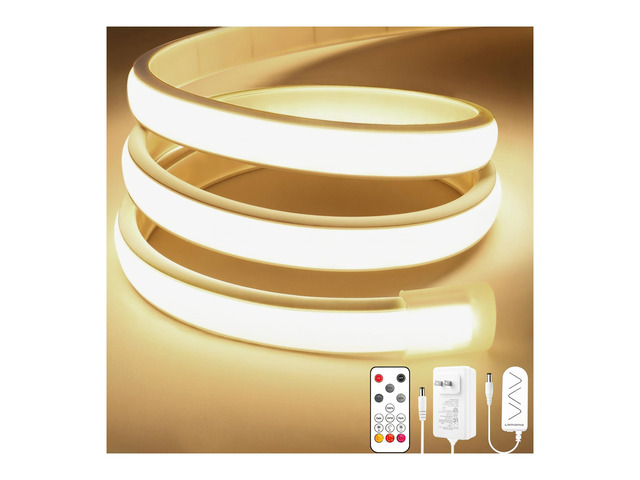 COB LED Strip Lights, Natural White Dimmable with Remote, 32.8ft Self-Adhesive, Waterproof, Cuttable, 24V, Flexible, Silicone, 4000K, Neon Tape for...