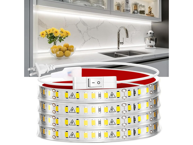 Under Cabinet Strip Lighting Plug in 96in, Ultra Bright Small LED Light Bar, 6000K Cool White, 110V-120V Wired Lights for Kitchen Cabinet, Counter,...