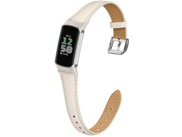 Slim Leather Band Compatible with Fitbit Charge 6/Fitbit Charge 5 Watch Band,Soft Genuine Leather Adjustable Sport Straps for Women Men