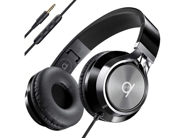 CL750 Wired Headphones with Mic Noise Isolating On-Ear Headphones for Computer and Laptop Wired, Plug in Corded Headphone with Wire (Foldable, Aux...