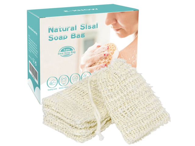 E-Know Soap Bag, 5 Pack Natural Sisal Soap Saver, Zero Waste Plastic-Free Soap Net, Foaming and Drying The Soap, Massage, Peeling