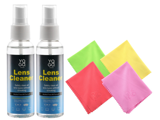 Lens Cleaner Spray 2 Eyeglass Cleaner Bottels, with 4 Microfiber Cloths Kit Ammonia and Streak Free Safe for Eyewear and Electronics