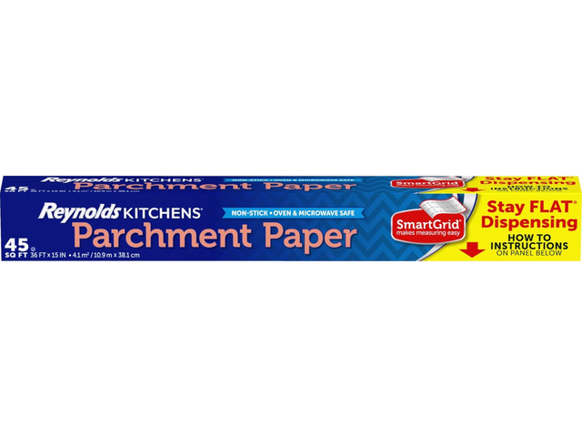 Reynolds Kitchens Stay Flat Parchment Paper Roll with SmartGrid, 45sq ft