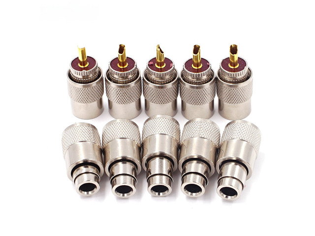 10pcs/lot Screwed Coupling Connector PL259 UHF Male Plug With Reducer for RG58 RG8X Coaxial Cable +Tube UHF RG8X Connectors