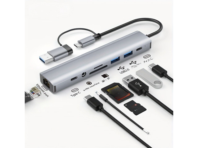 Type-C docking station, 9-in-1 integrated USB splitter + Gigabit network port + card reading function, HY41-T9