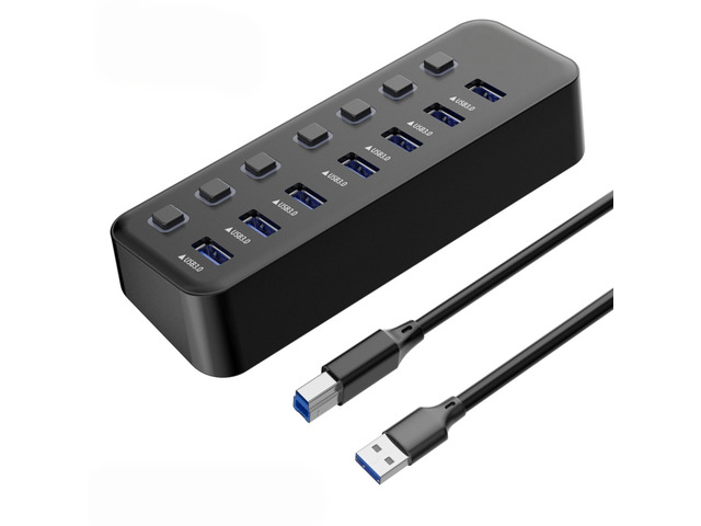 RGB USB 3.0 Hub 7 Ports Data Port Adapter 5Gbps High Speed Individual On/Off Switch Splitter USB Extension Docking Station