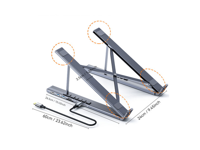 8-in-1 Bracket HUB Laptop USB3.0 Docking Station Aluminum Alloy Foldable and Liftable Holder PD TYPE-C to Video Output Adapter