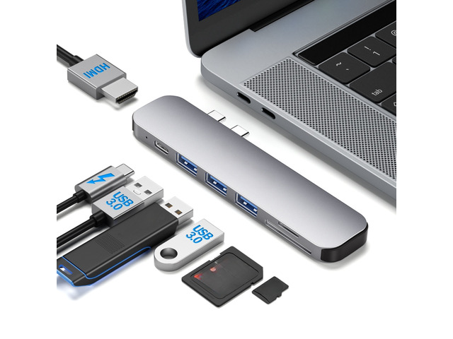 TC52 7-in-2 ports USB C Docking station Type C to Video Output adapter USB Hub 3.0 5Gbps faster transfer for Type-C Laptop