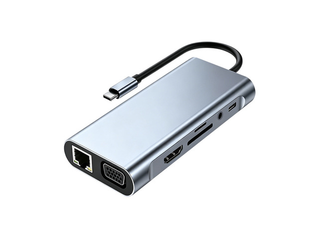 11-in-1 Type-C to Video Output Docking Station with SD TF Card Reader, Multiport Hub for Laptops Phones Game Consoles
