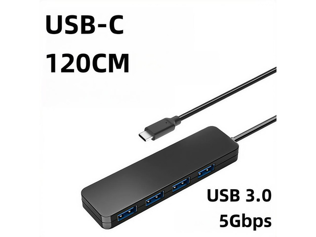 USB Hub High Speed 4 Port 5Gbps Powered 120 cm USB 3.0 Hub USB C with Power Supply Type C USB Splitter Adapter for Type-C Laptop PC