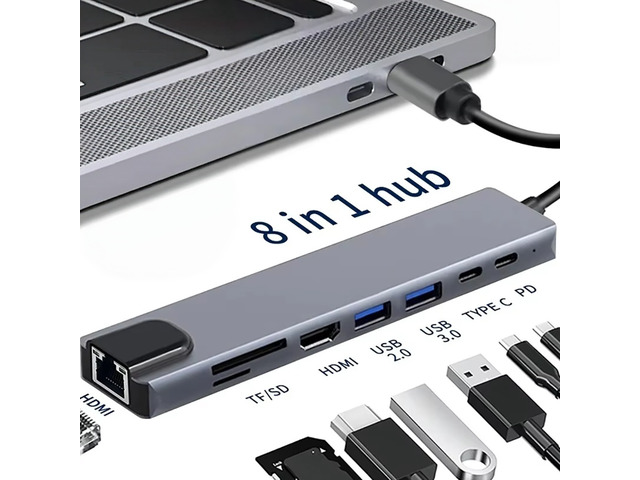 8in1 Type C HUB Splitter Docking Station Laptop Adapter With For Type-C Laptop Type-C Phone RJ45 Video Output