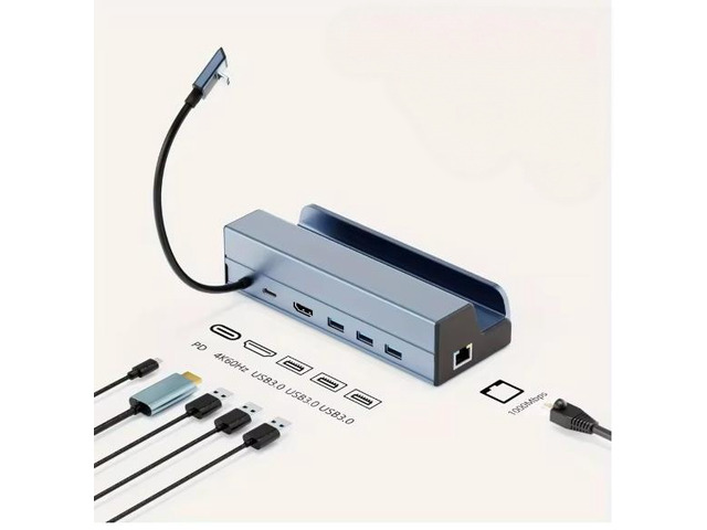 6-in-1 Gaming Handheld Docking Station 4K Video Output 2.0 Gigabit Ethernet LAN 3x USB 3.0 PD 60W Charging Hub Dock Base Stand for Gaming Handheld
