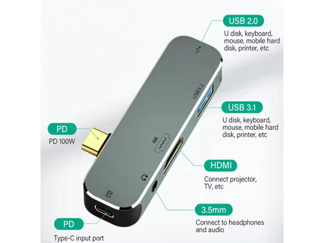 USB C Type-C Docking Station HUB3.55mm Jack Multi-function Converter PD100W USB3.0/USB2.0/USB3.1 Video Output USB Extender