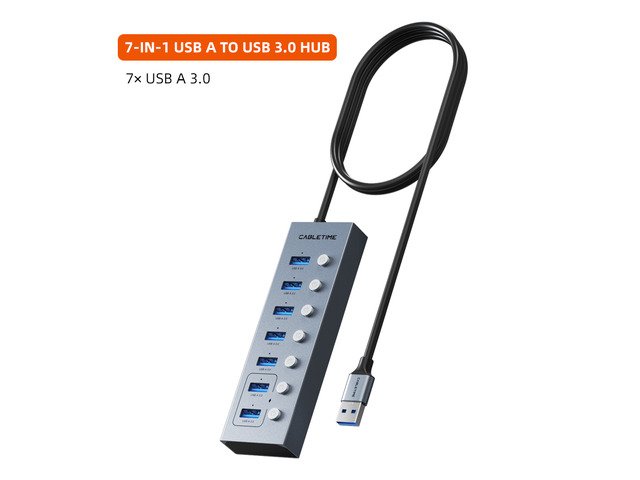 USB 3.0 HUB 5Gbps Dock Station 7-Port USB3.0 Splitter with Individual OFF/ON Switch for PC Laptop USB Ports Extender