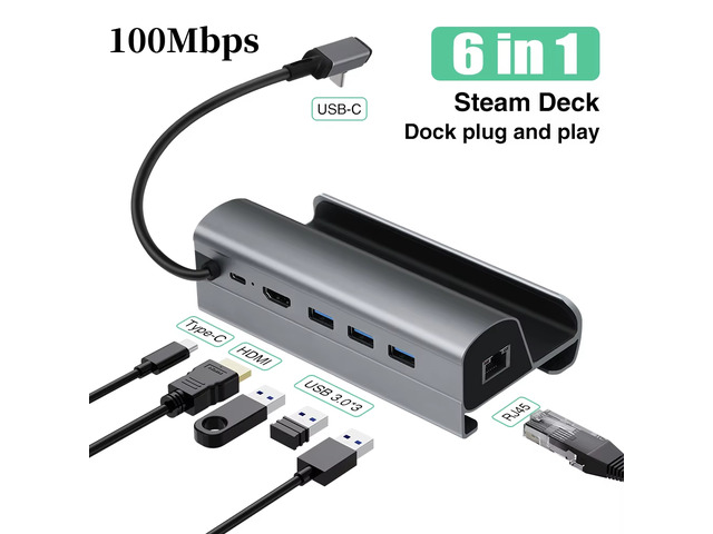 Docking Station For Gaming Handheld 4k HD 6 in 1 HUB USB Type C to Video Output 4K 60Hz RJ45 USB 3.0 Gaming Handheld Charging