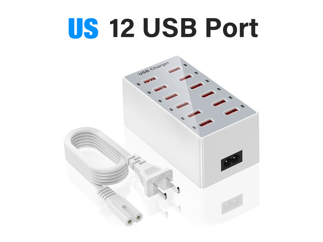 EU US UK AU Wall Desktop Power Adapter USB Charger Station Dock For Mobile Phone Type-C Phone Type-C Laptop 5V 2.4A 12 Ports Multi Plug