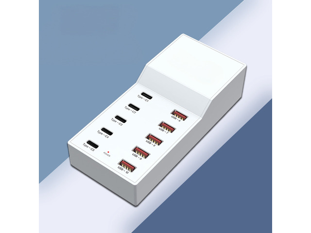 White 50W 5-Ports USB-A+PD 5-Prots Fast Charger Station For Android Apple mobile phone and Other USB Devices